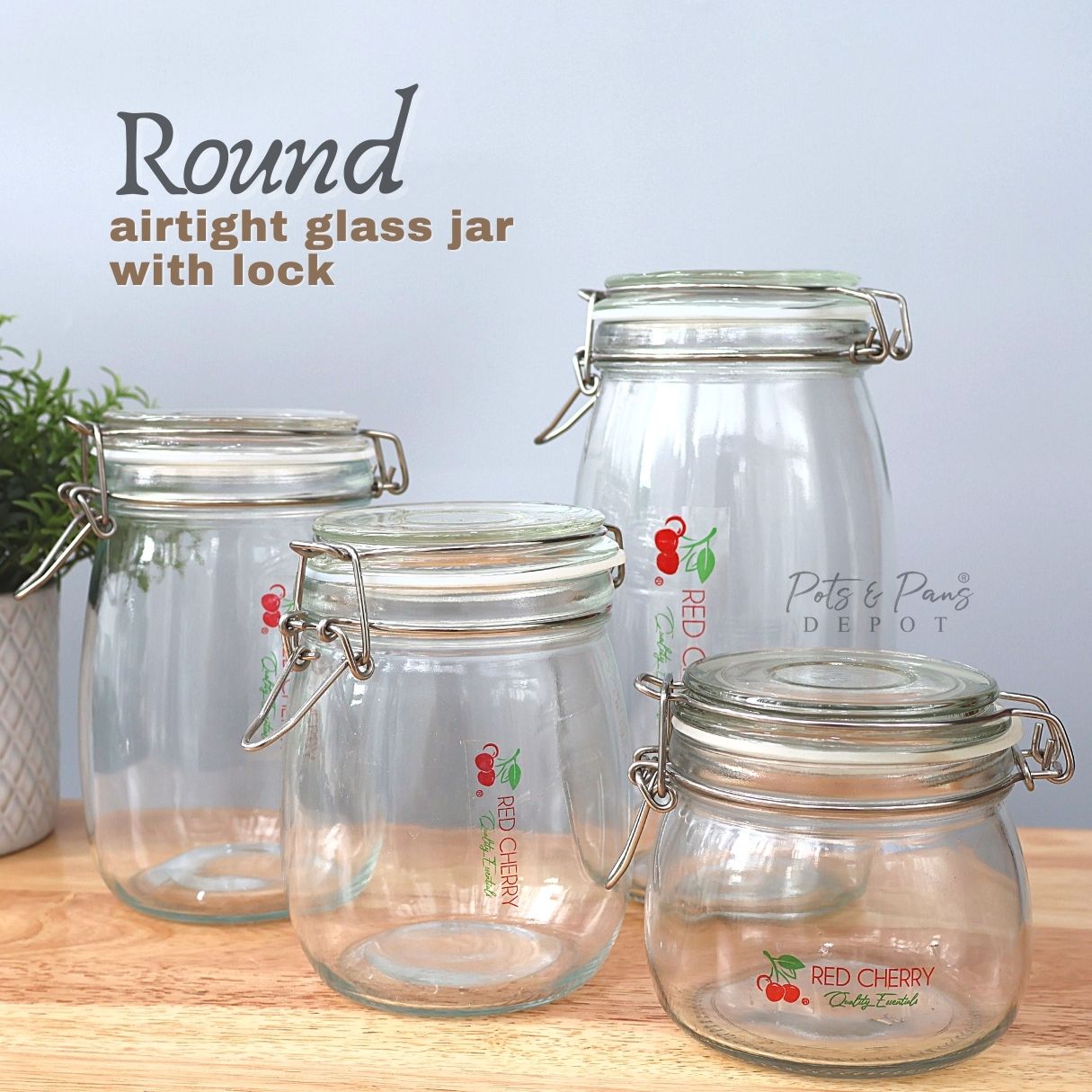 Red Cherry Airtight Round Glass Jar w/ Lock