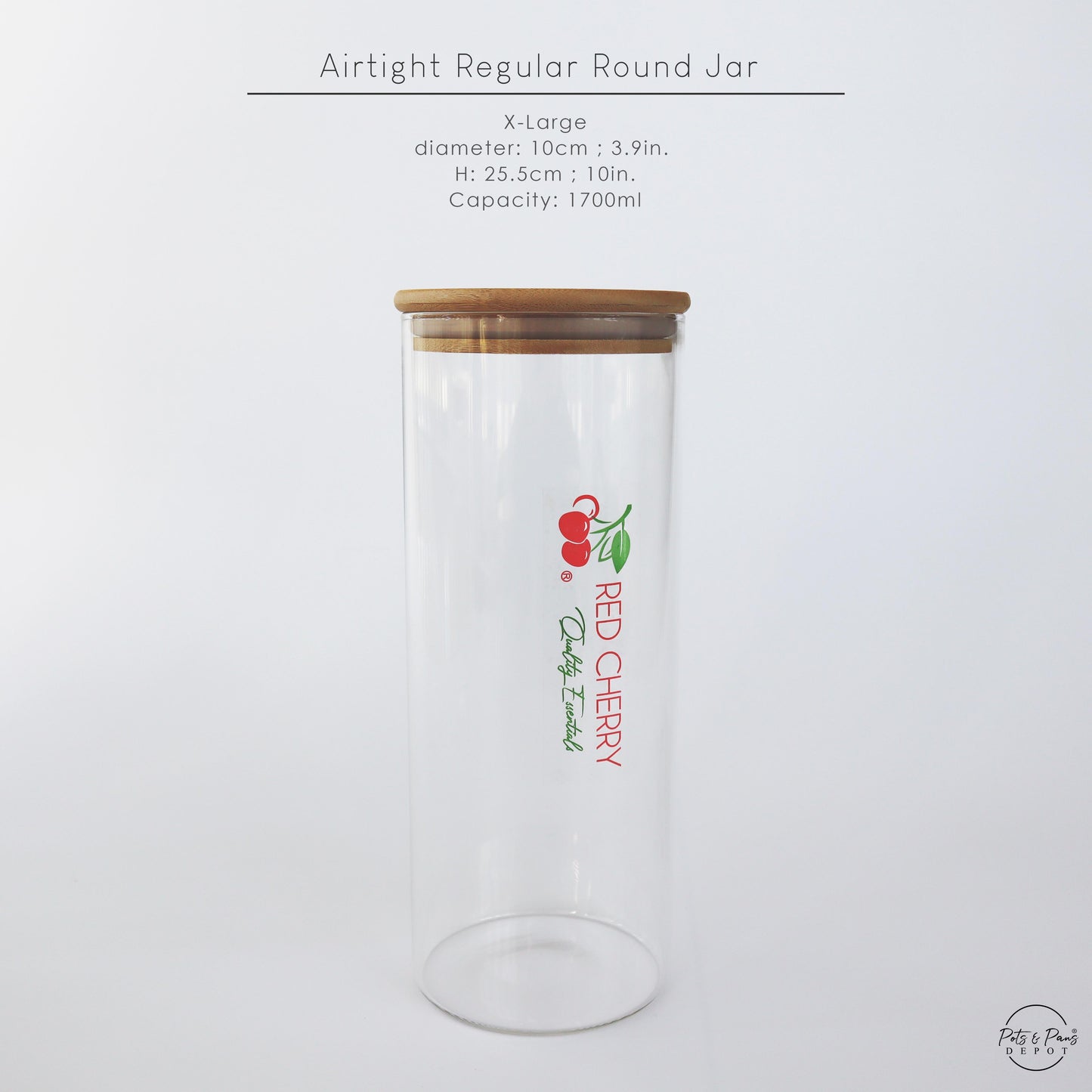 Red Cherry Round Airtight Glass Jar w/ Bamboo Lid