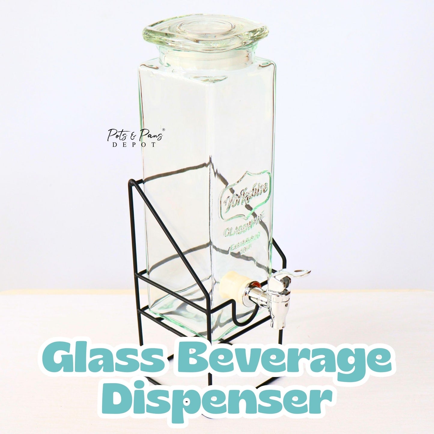 Glass Beverage Airtight Dispenser 2.2L | Gift Box + Stand Included