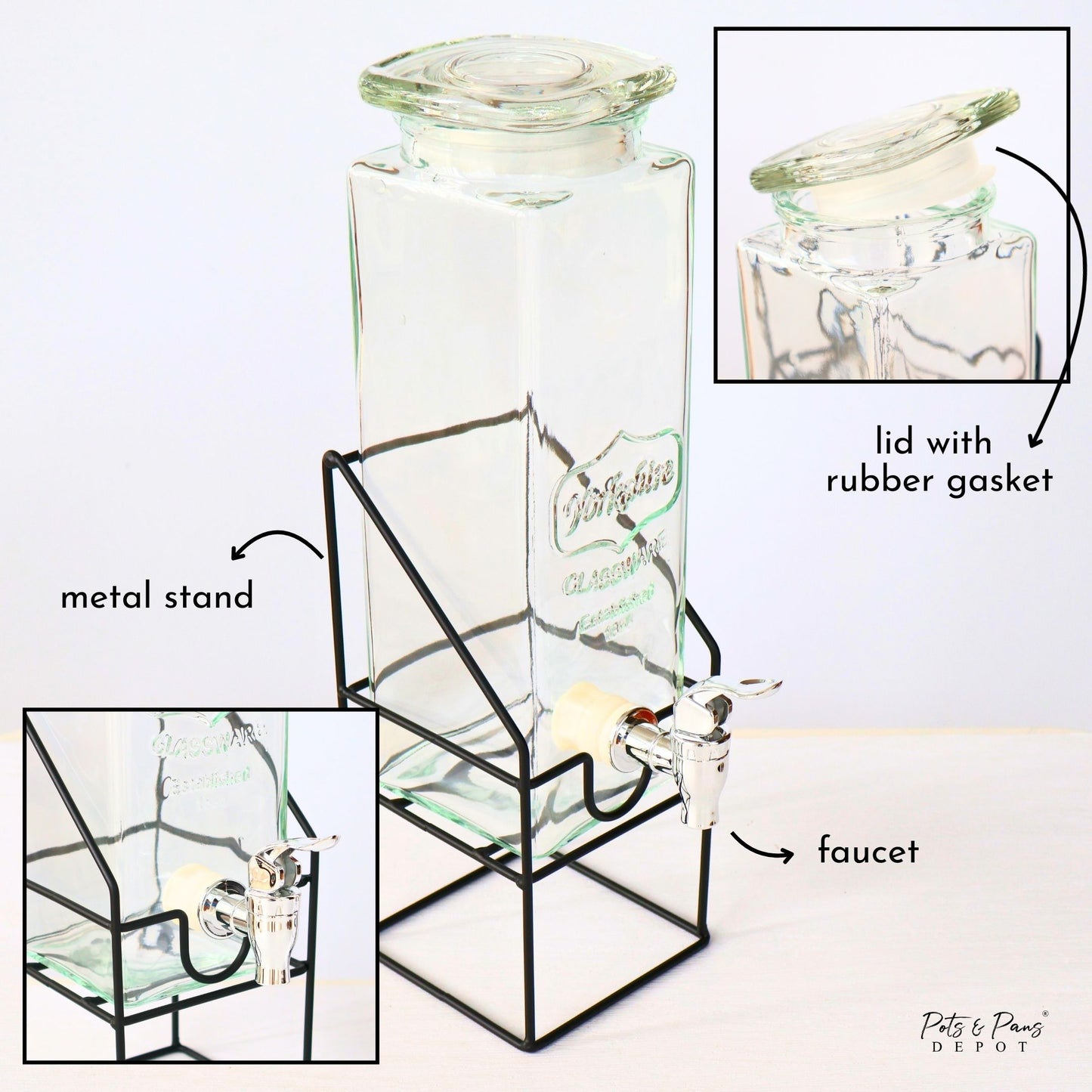 Glass Beverage Airtight Dispenser 2.2L | Gift Box + Stand Included