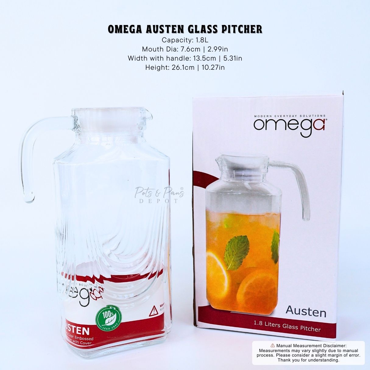 Omega Austen Glass Pitcher 1.8L