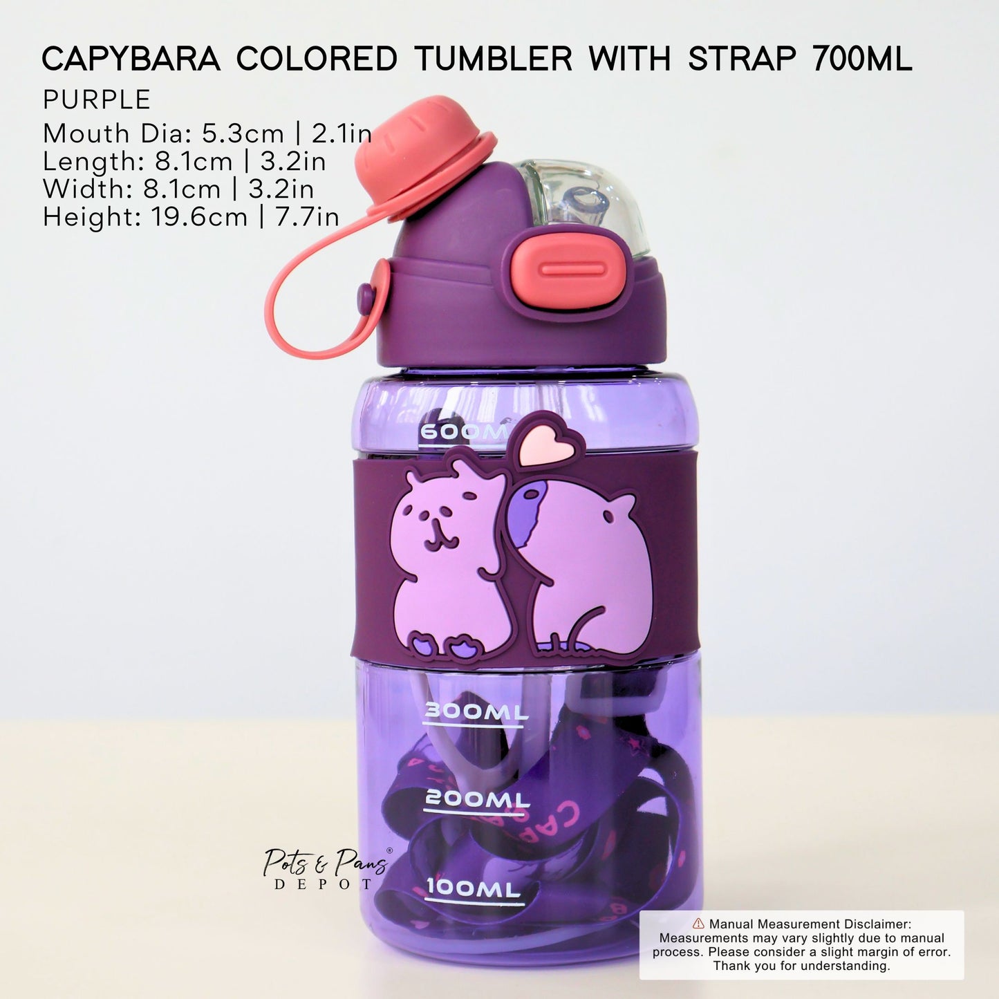 Capybara Colored Water Tumbler with Strap