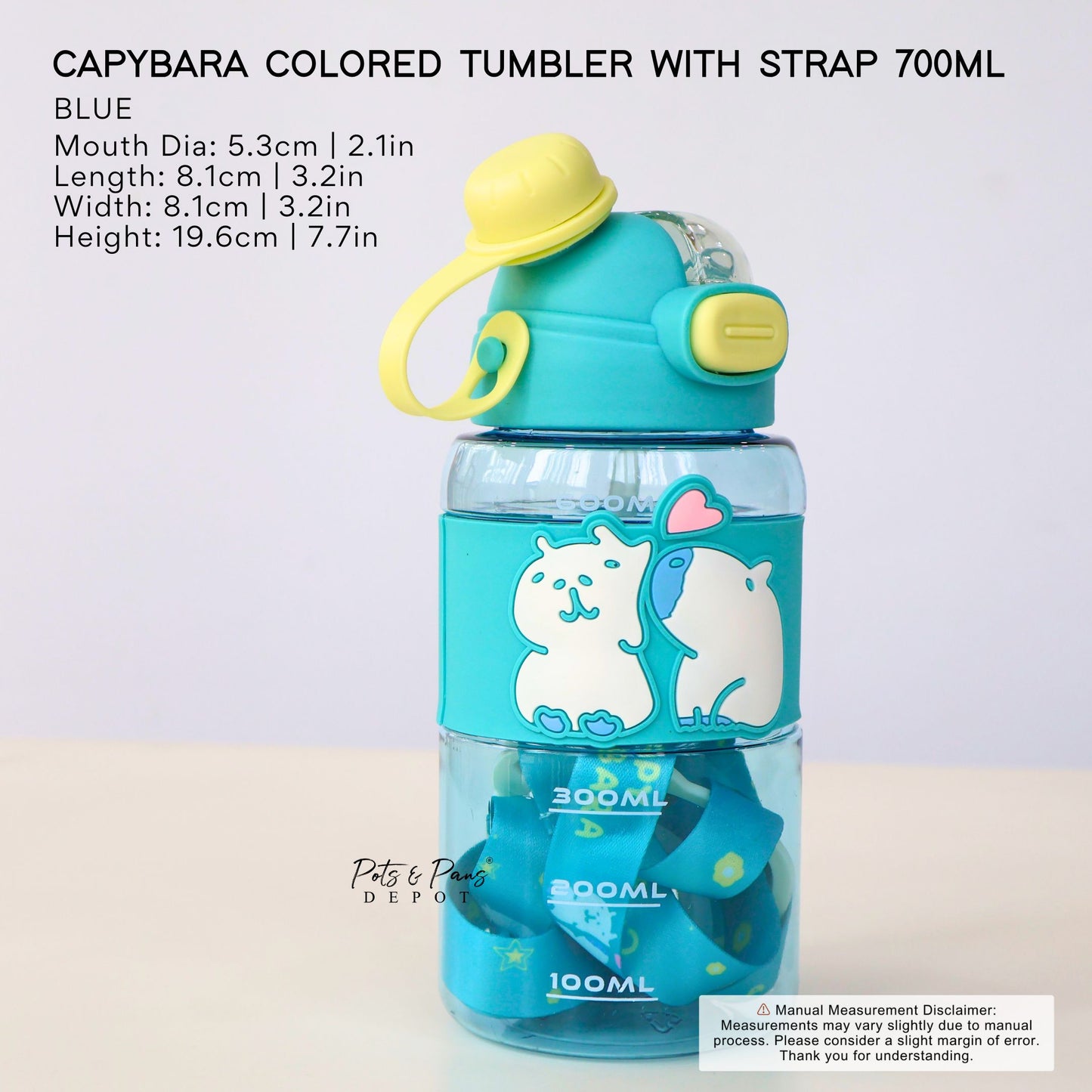 Capybara Colored Water Tumbler with Strap