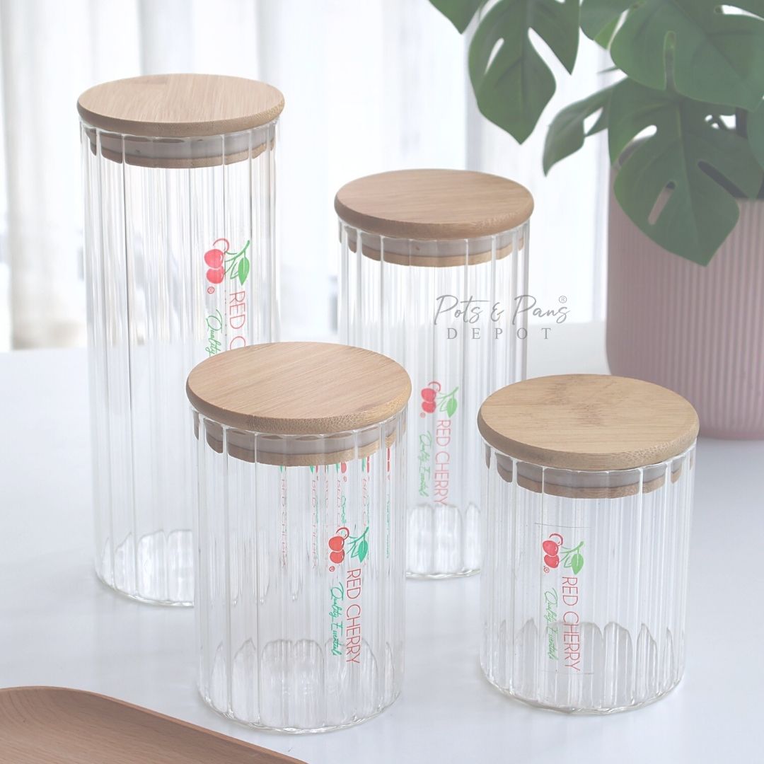 Bamboo Lid Airtight Ridged Jar