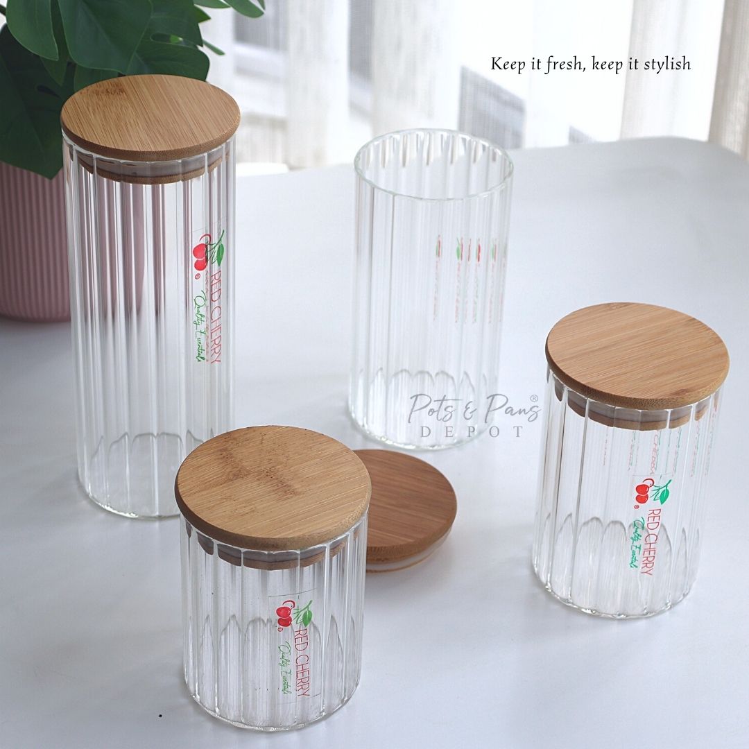 Bamboo Lid Airtight Ridged Jar