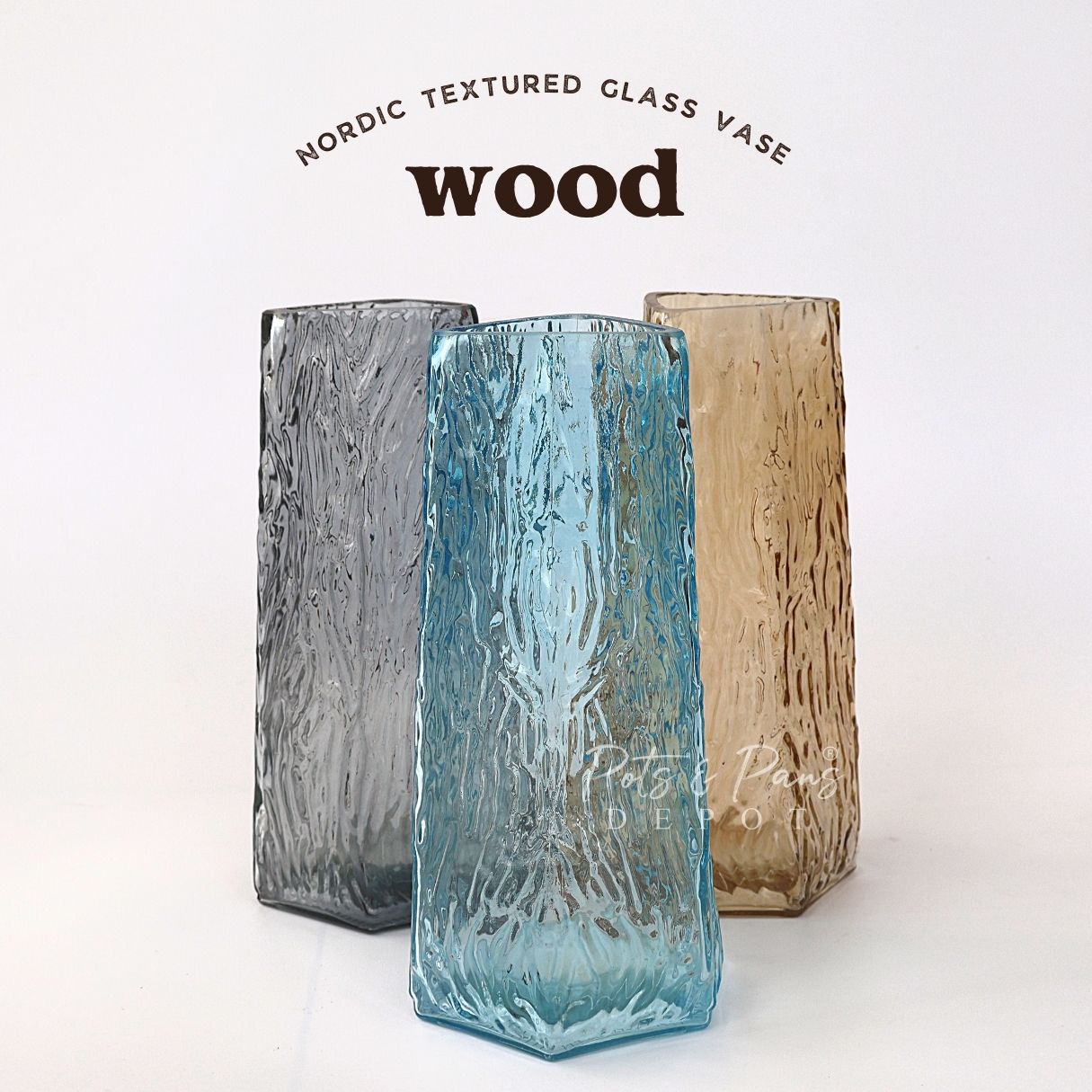 Wood Nordic Textured Glass Vase