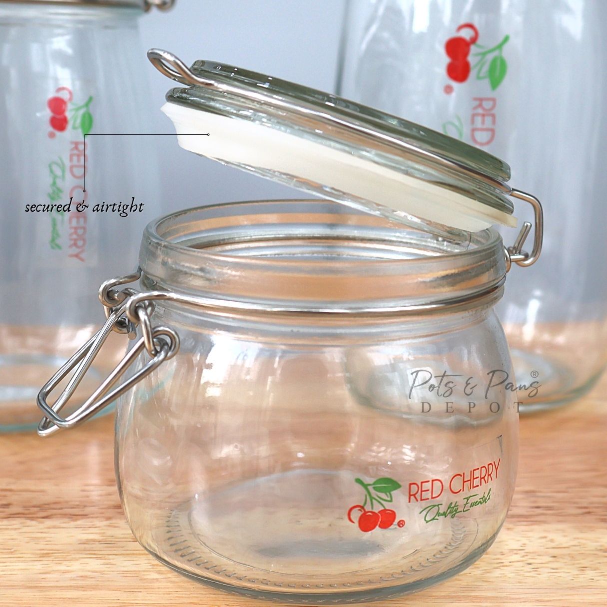 Red Cherry Airtight Round Glass Jar w/ Lock