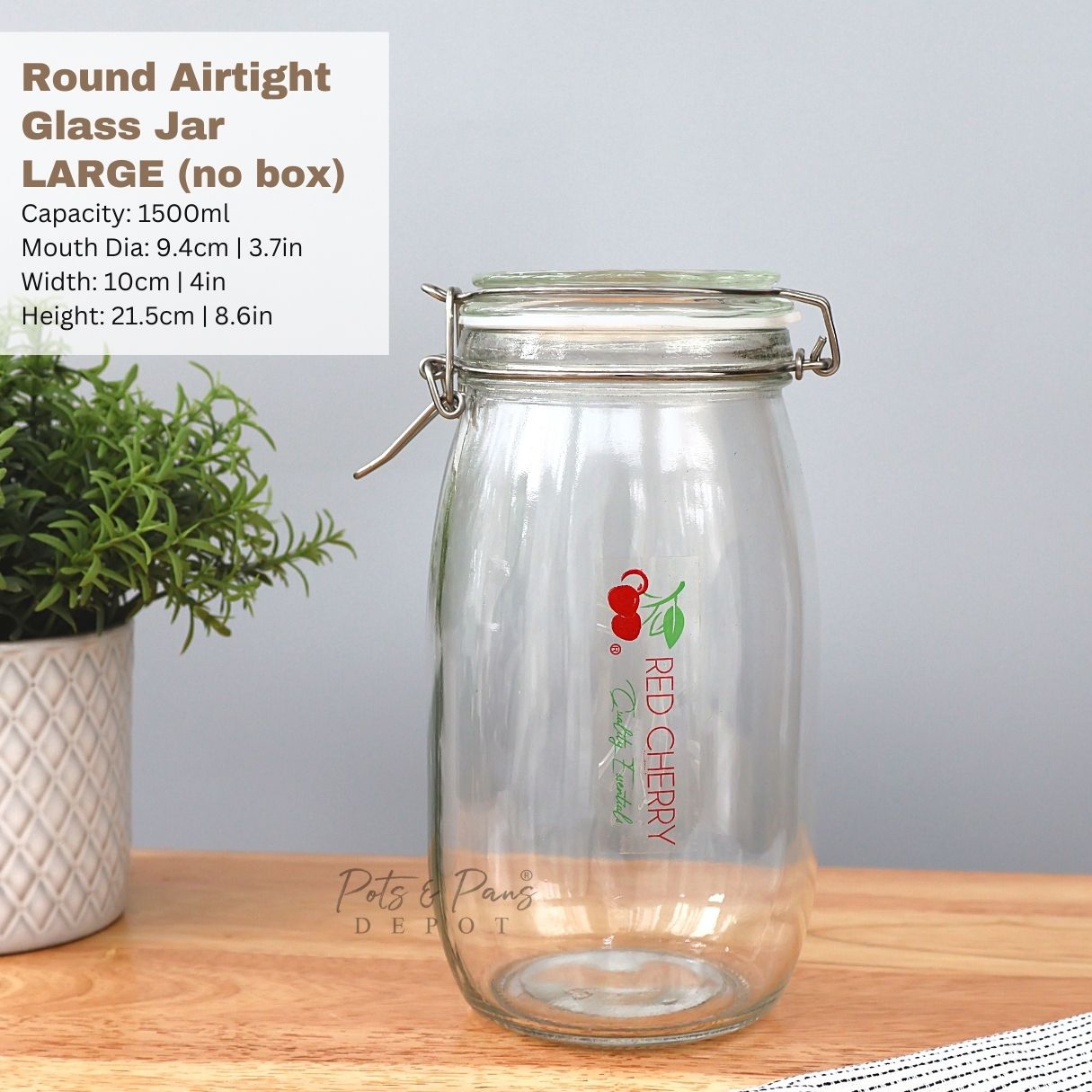 Red Cherry Airtight Round Glass Jar w/ Lock