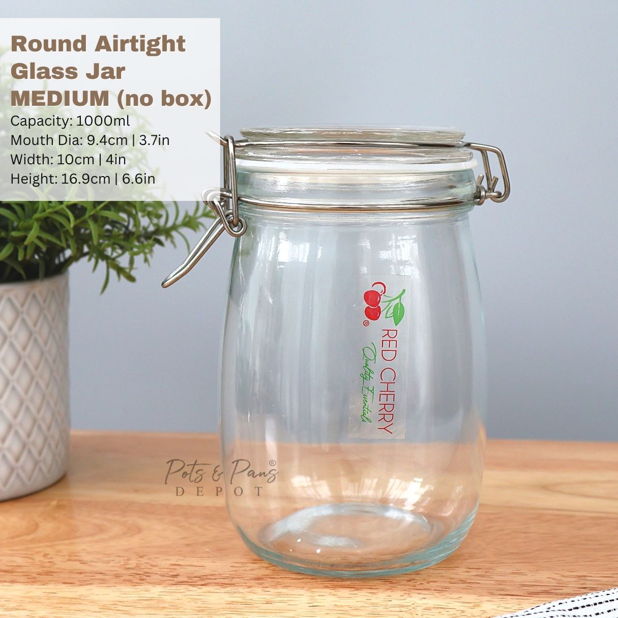 Red Cherry Airtight Round Glass Jar w/ Lock