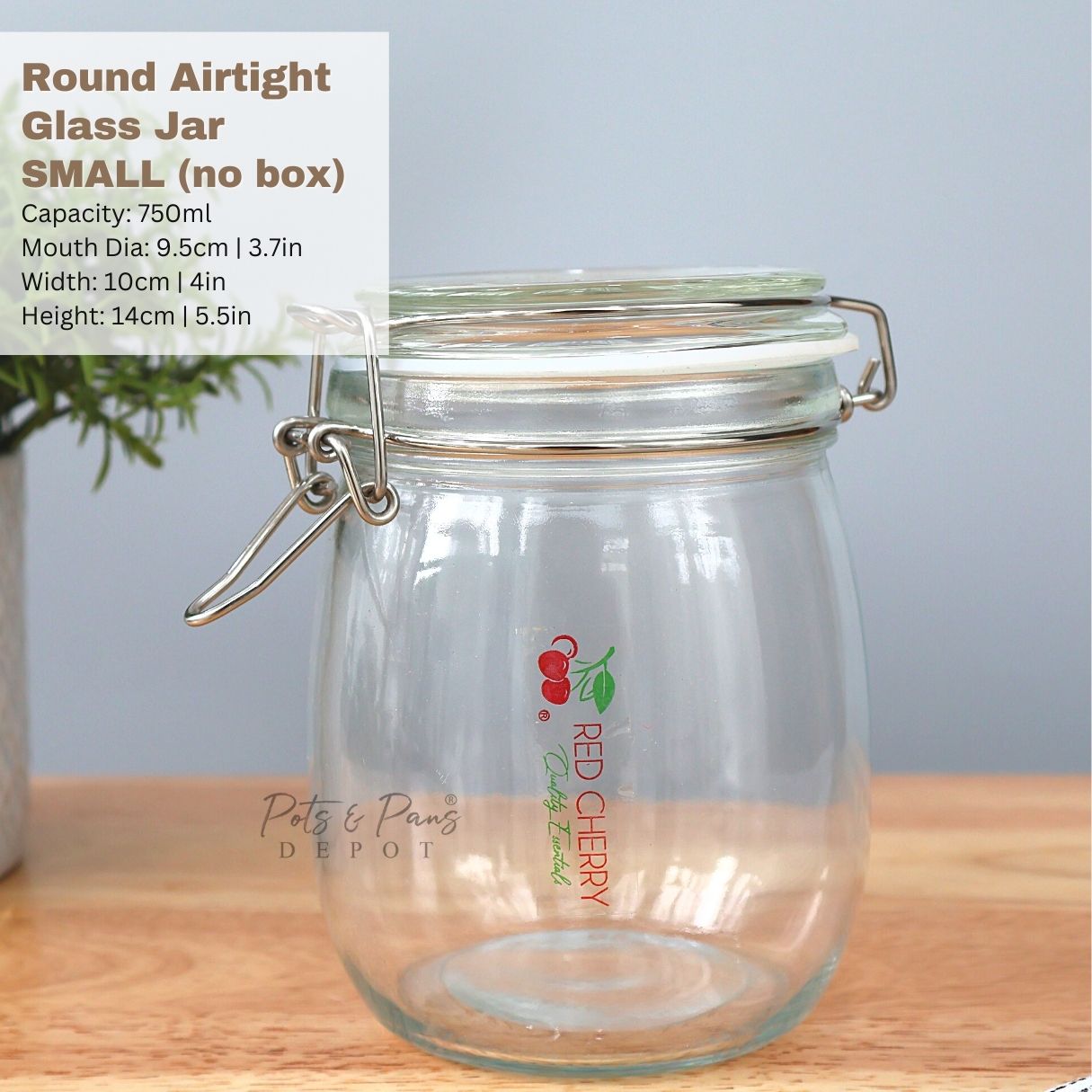 Red Cherry Airtight Round Glass Jar w/ Lock