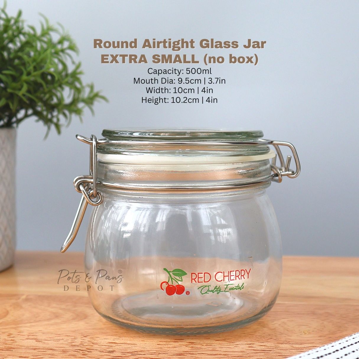 Red Cherry Airtight Round Glass Jar w/ Lock