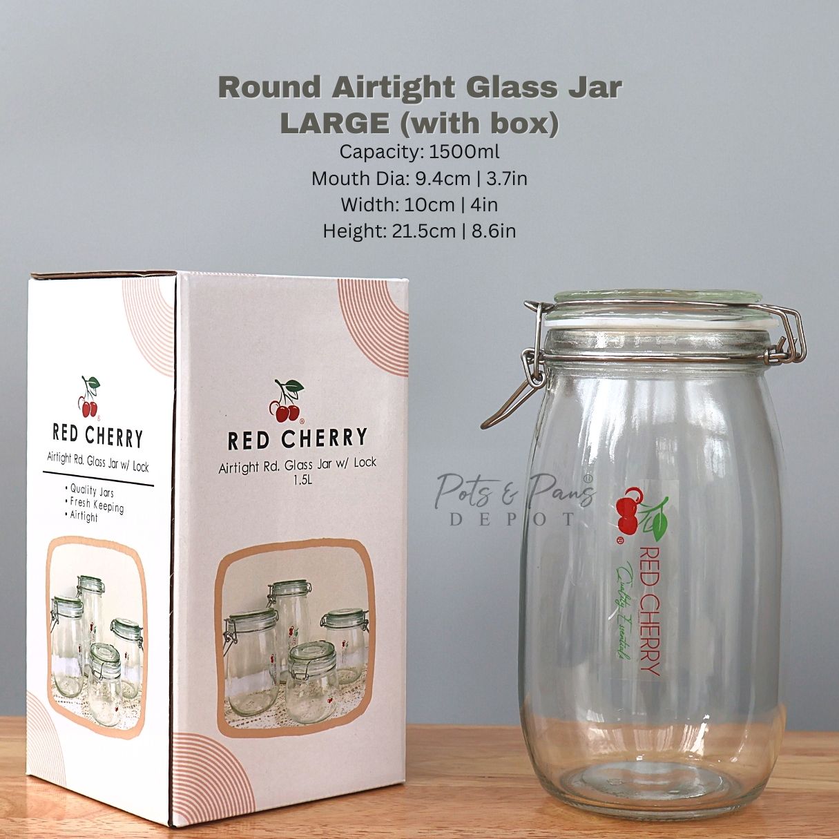 Red Cherry Airtight Round Glass Jar w/ Lock