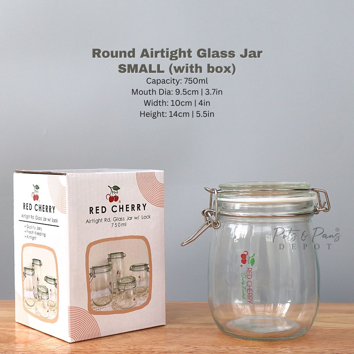 Red Cherry Airtight Round Glass Jar w/ Lock