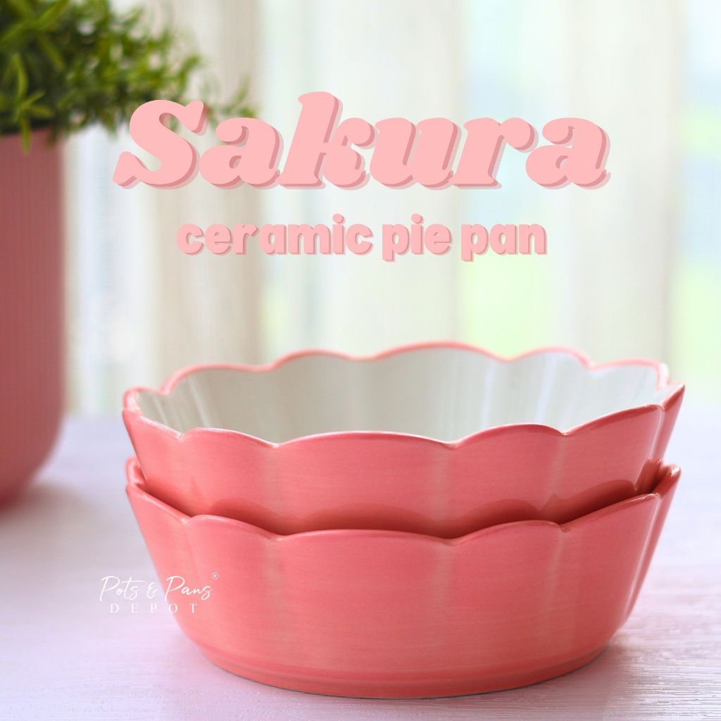 Red Cherry Sakura Ceramic Pie Pan | Oven Safe |  Ceramic Salad Plate