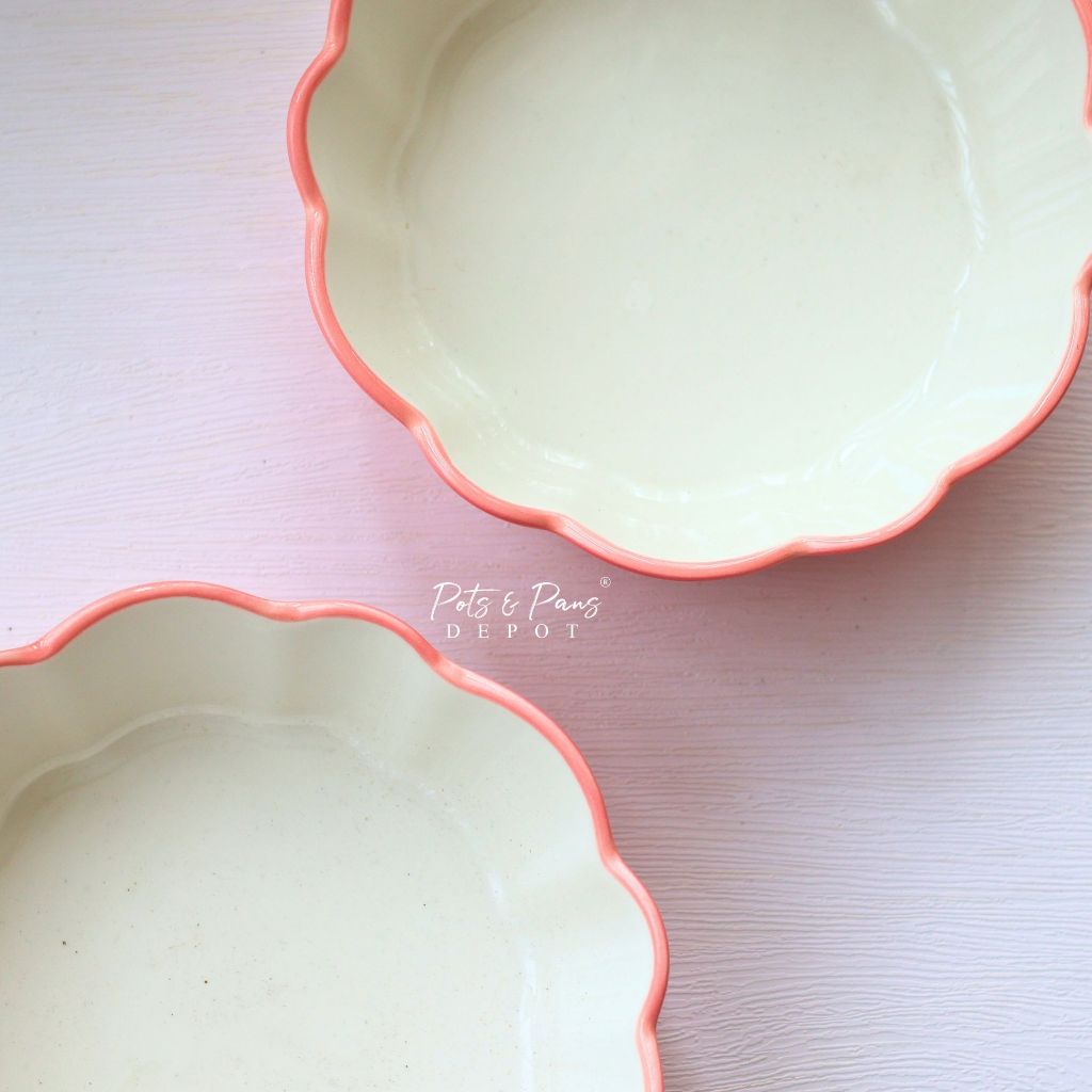 Red Cherry Sakura Ceramic Pie Pan | Oven Safe |  Ceramic Salad Plate