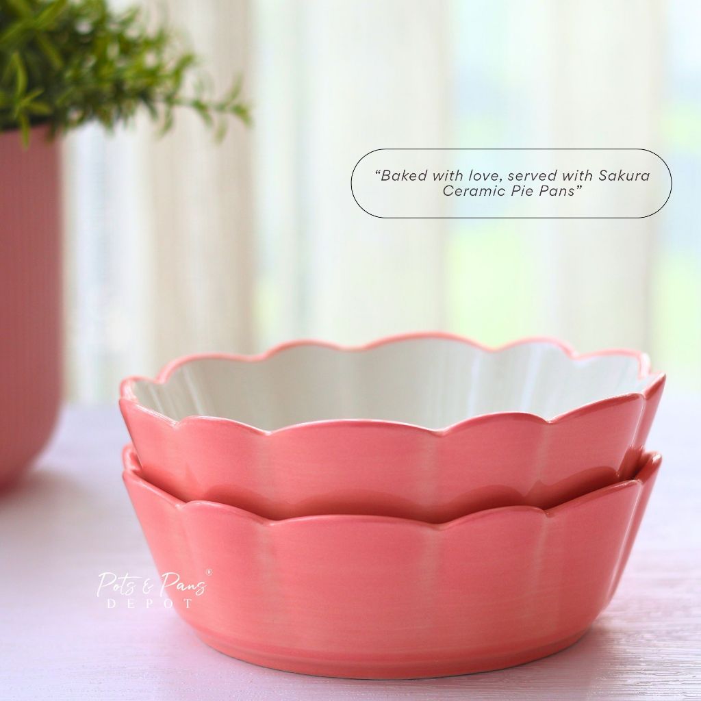 Red Cherry Sakura Ceramic Pie Pan | Oven Safe |  Ceramic Salad Plate