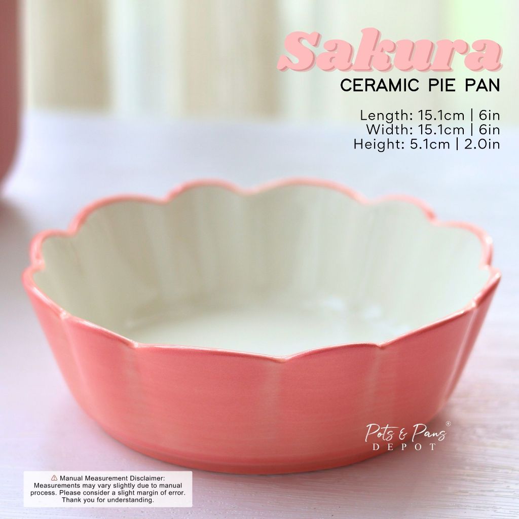 Red Cherry Sakura Ceramic Pie Pan | Oven Safe |  Ceramic Salad Plate