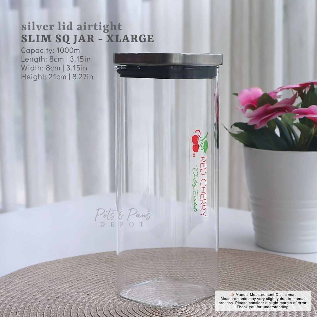 Silver Lid Airtight Slim Sq. Jar