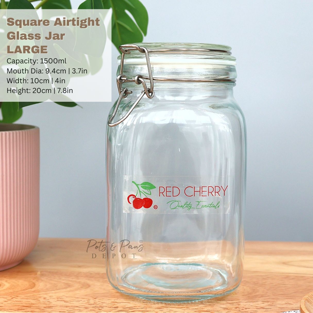 Red Cherry Square Airtight Jar w/ Lock