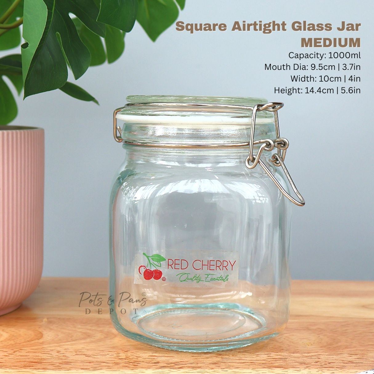 Red Cherry Square Airtight Jar w/ Lock