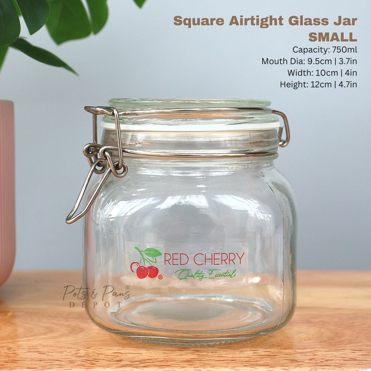 Red Cherry Square Airtight Jar w/ Lock