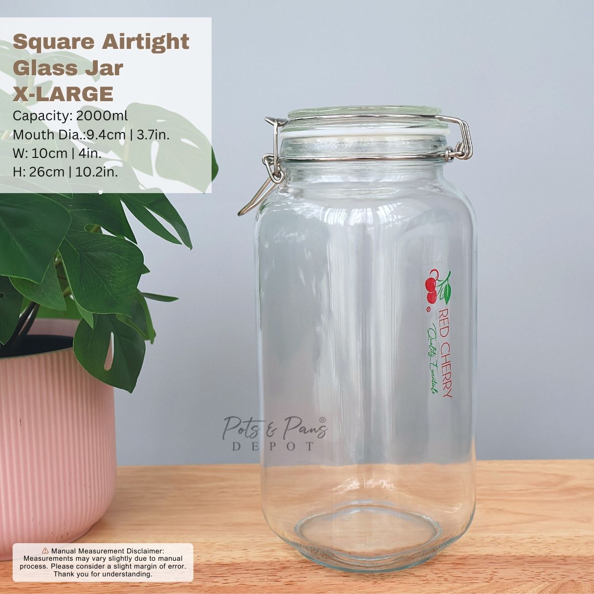 Red Cherry Square Airtight Jar w/ Lock