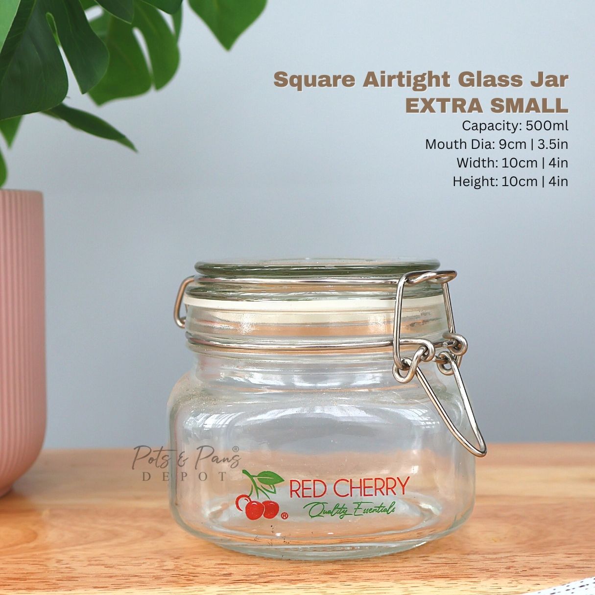 Red Cherry Square Airtight Jar w/ Lock