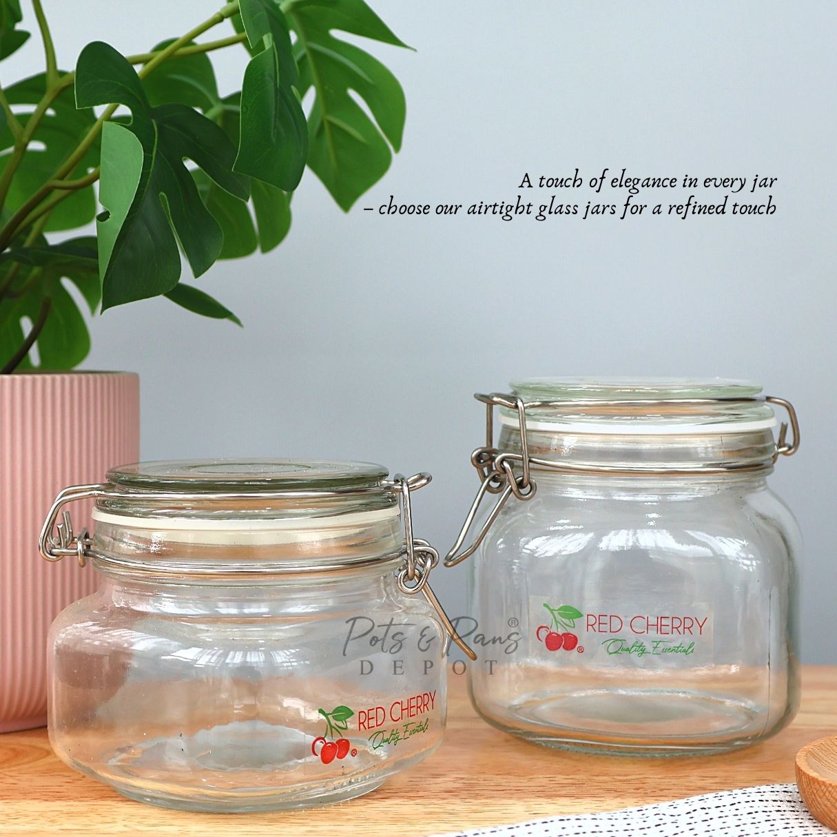 Red Cherry Square Airtight Jar w/ Lock