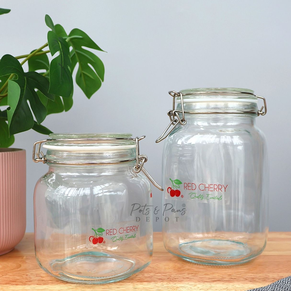 Red Cherry Square Airtight Jar w/ Lock