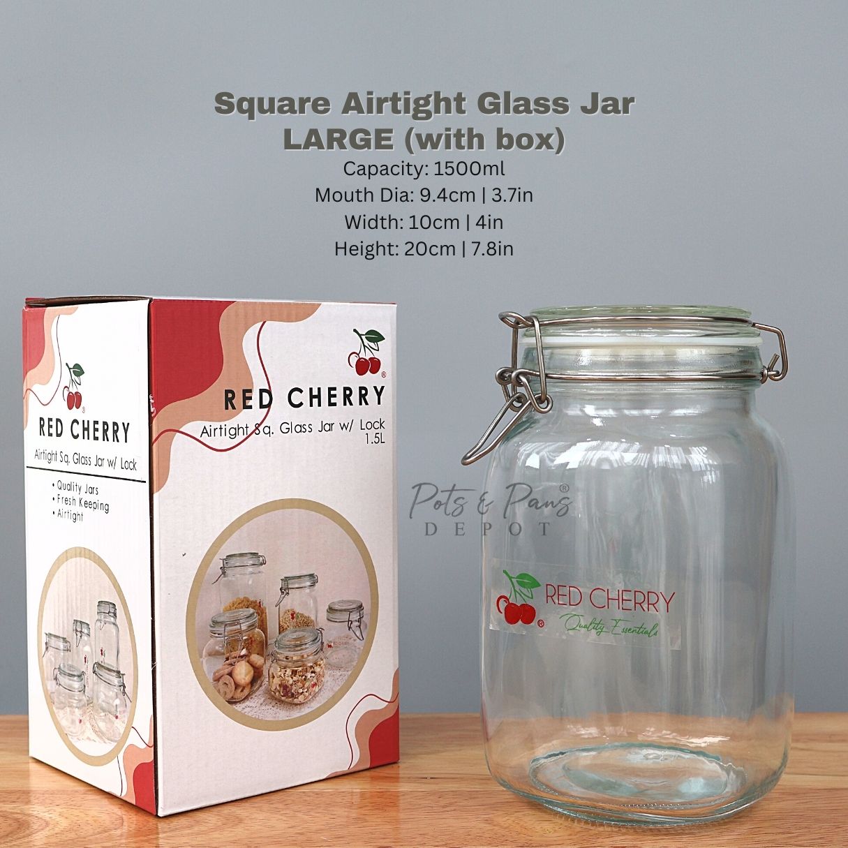 Red Cherry Square Airtight Jar w/ Lock