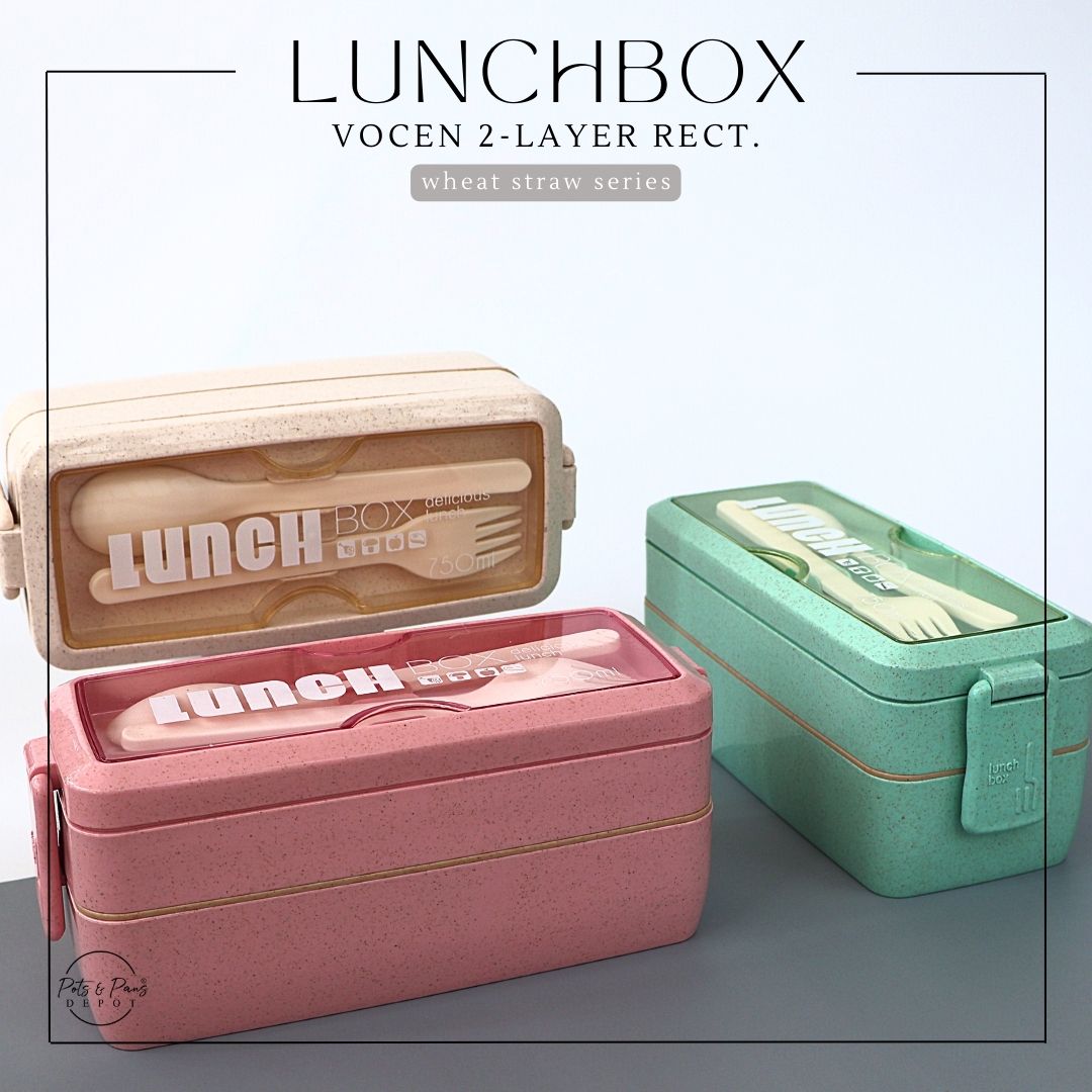 Vocen 2 Layer Rect. Lunchbox-Wheat Straw 750ml