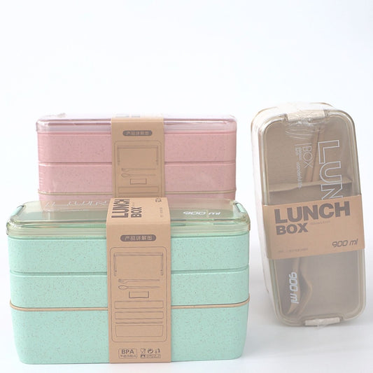 Vocen 3 Layer Narrow Rect. Lunchbox- Wheat Straw 900ml