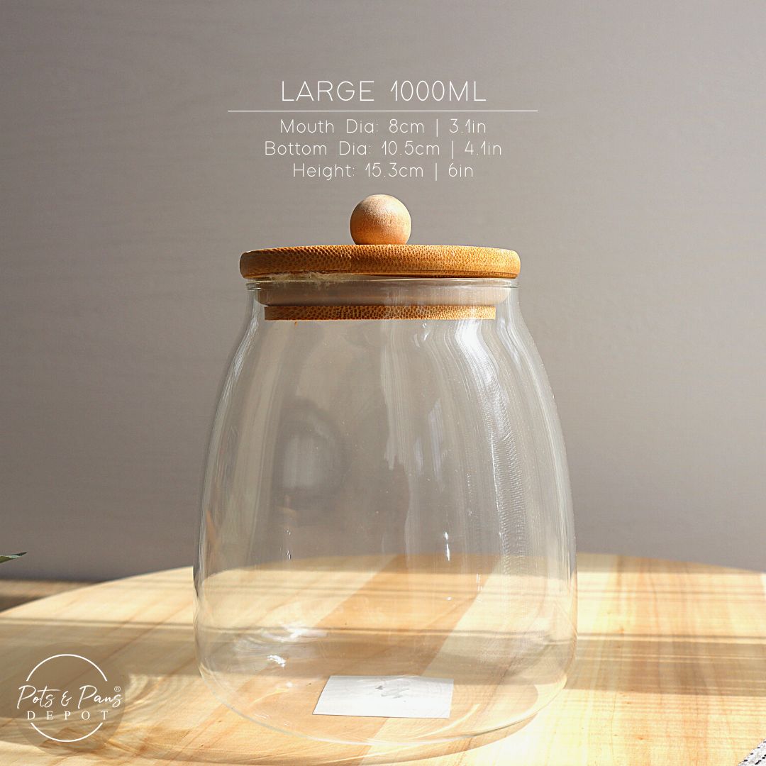 Cookie Jar Airtight Glass Jar w/ Bamboo Lid