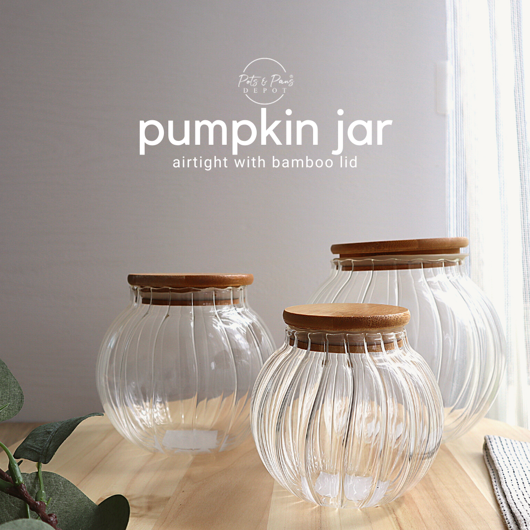 Pumpkin Airtight Glass Jar w/ Bamboo Lid