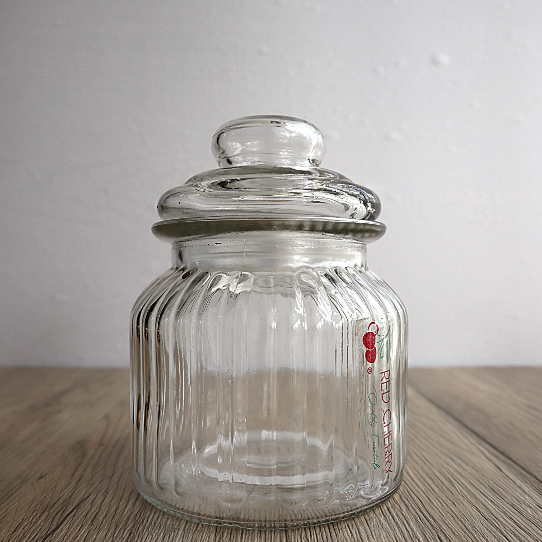 Red Cherry Airtight Ridged Glass Jar