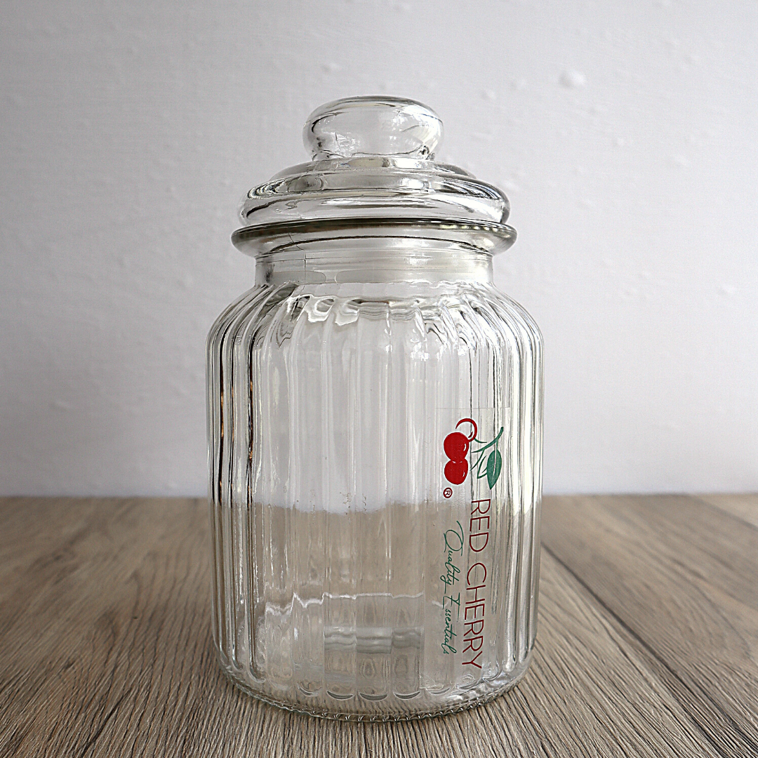 Red Cherry Airtight Ridged Glass Jar