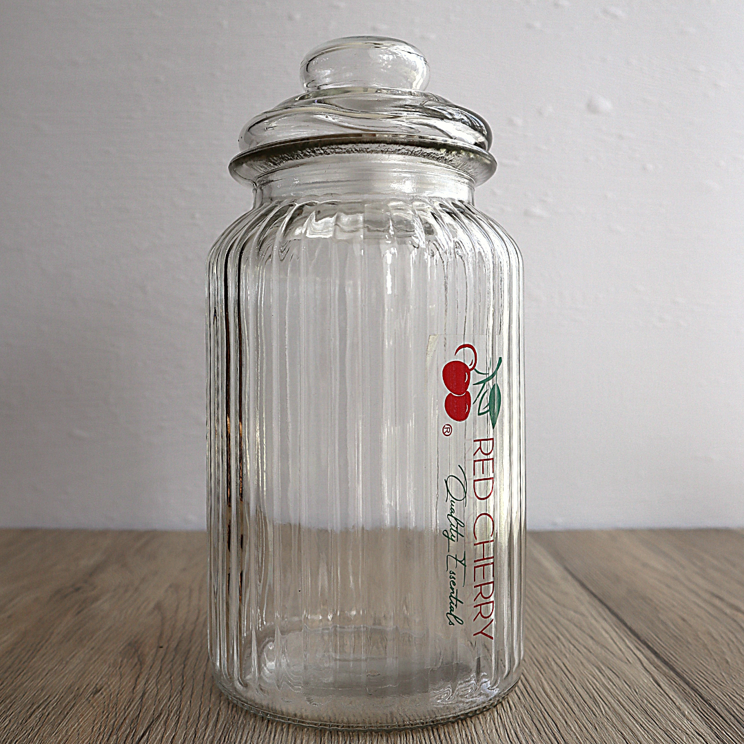 Red Cherry Airtight Ridged Glass Jar