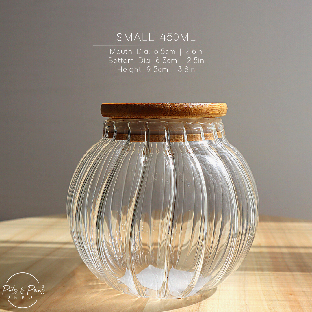 Pumpkin Airtight Glass Jar w/ Bamboo Lid