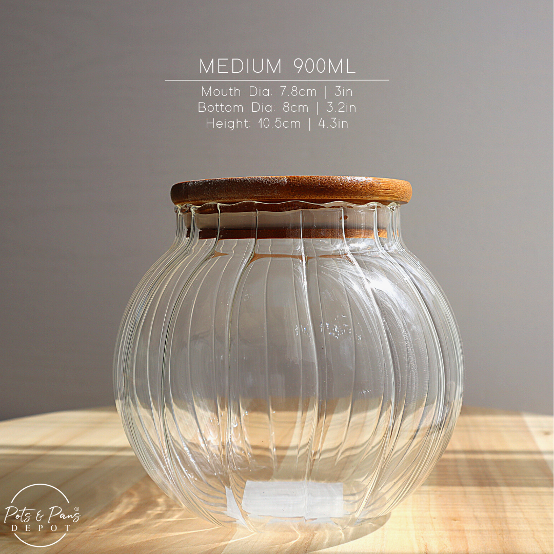 Pumpkin Airtight Glass Jar w/ Bamboo Lid