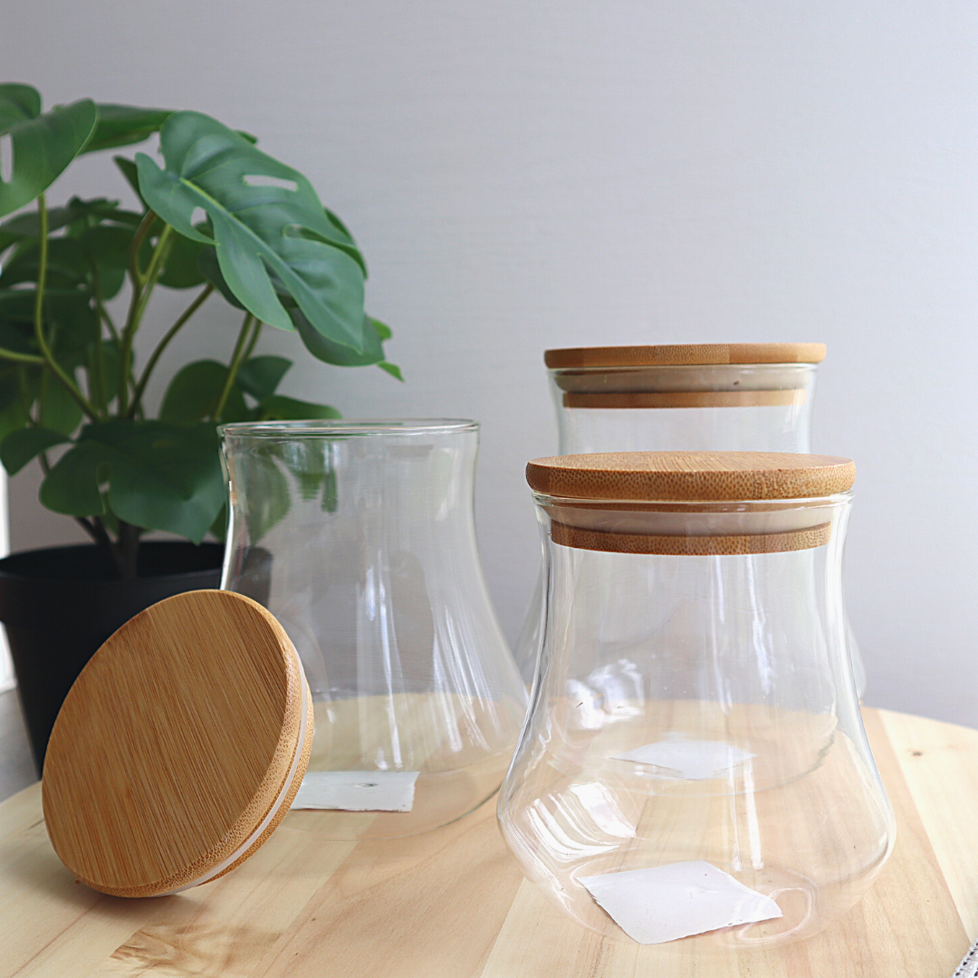 Curvy Airtight Glass Jar w/ Bamboo Lid