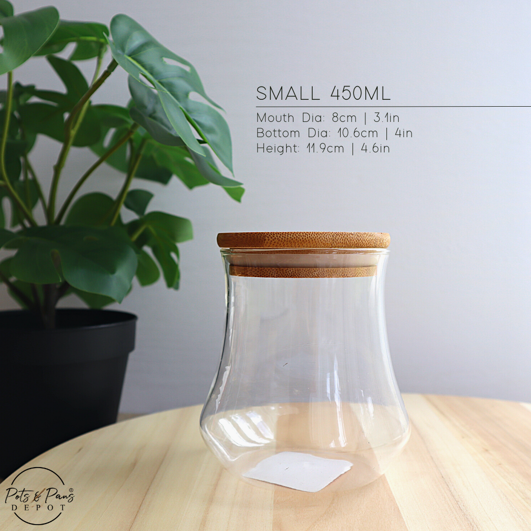 Curvy Airtight Glass Jar w/ Bamboo Lid