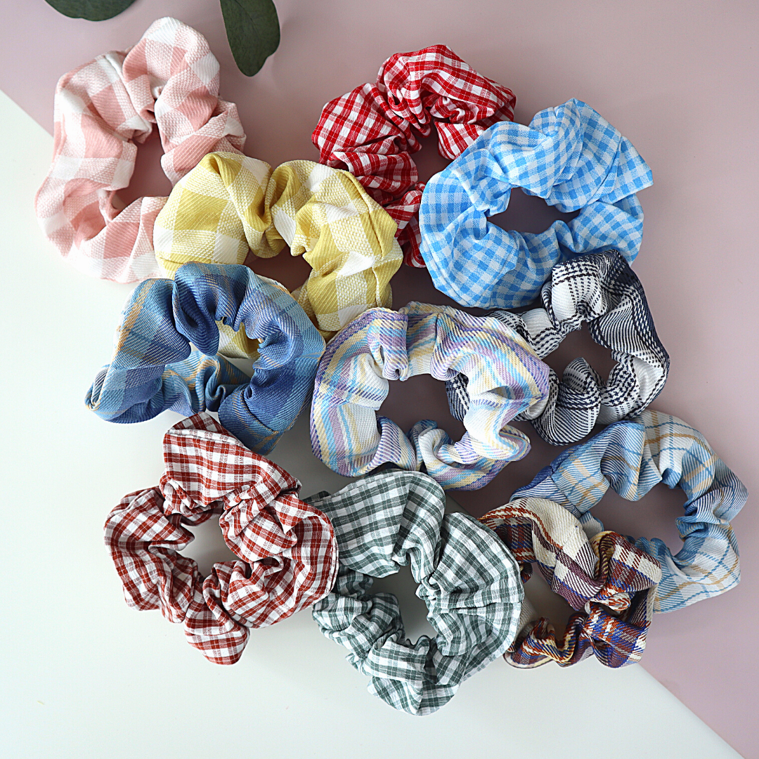 Korean Style Plaid Scrunchie Hair Tie