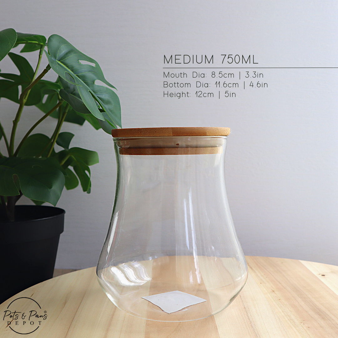 Curvy Airtight Glass Jar w/ Bamboo Lid