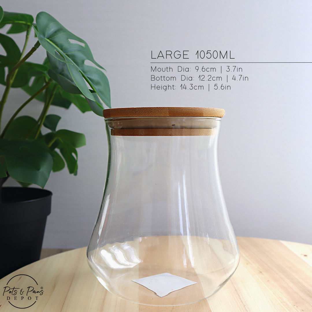 Curvy Airtight Glass Jar w/ Bamboo Lid