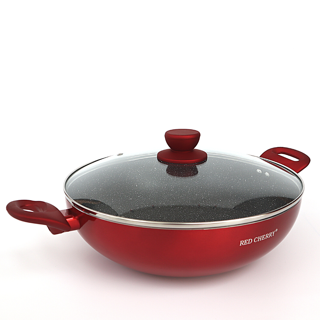 Red Cherry Nonstick Wok with Cover