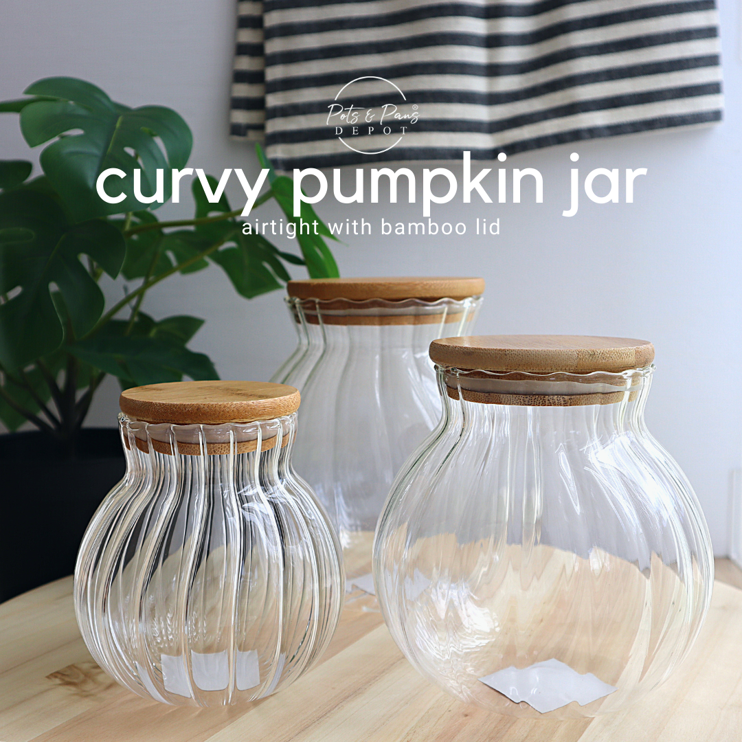 Curvy Pumpkin Airtight Glass Jar w/ Bamboo Lid