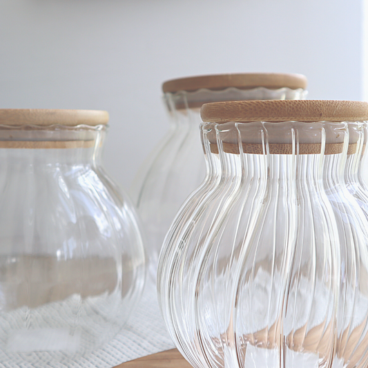 Curvy Pumpkin Airtight Glass Jar w/ Bamboo Lid