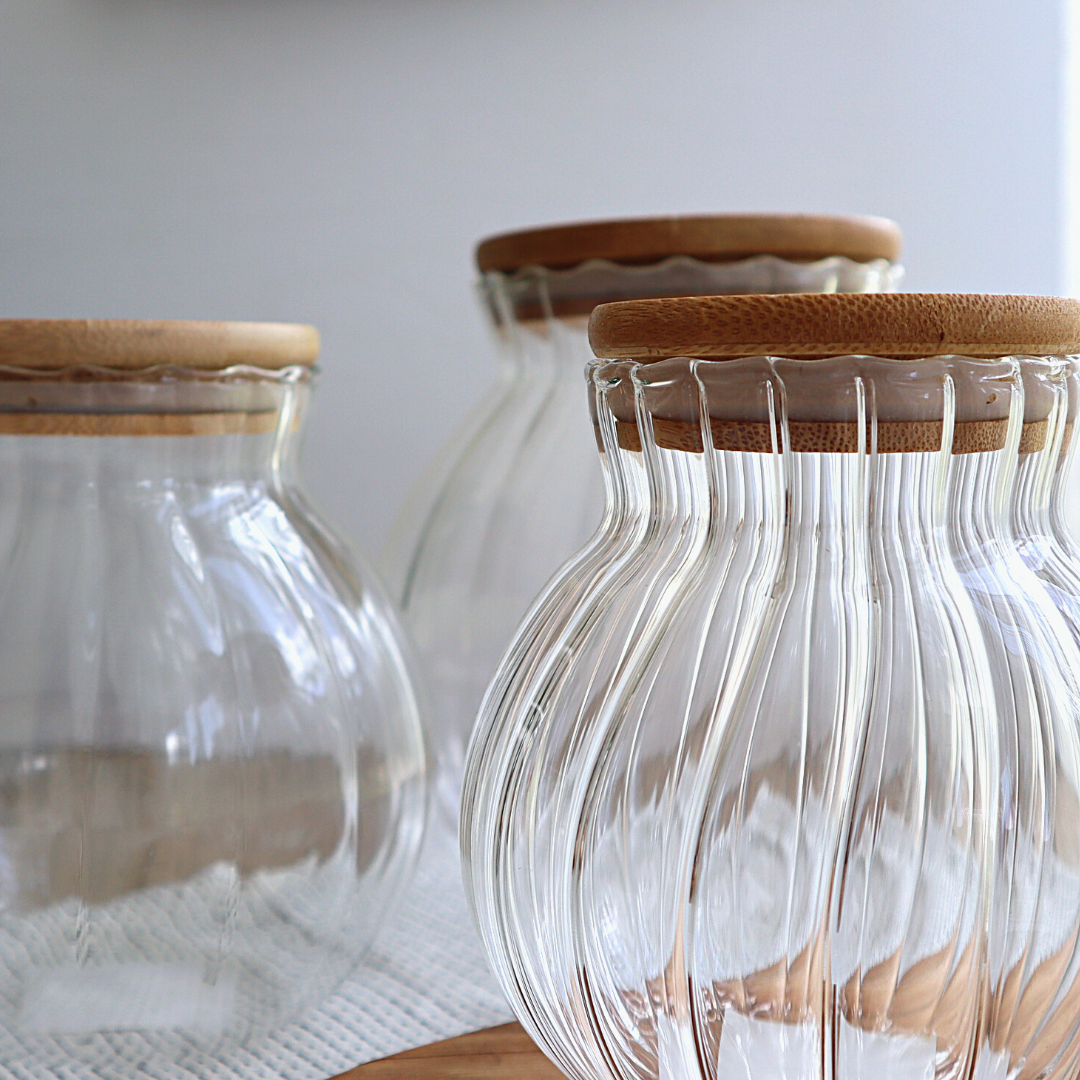 Curvy Pumpkin Airtight Glass Jar w/ Bamboo Lid