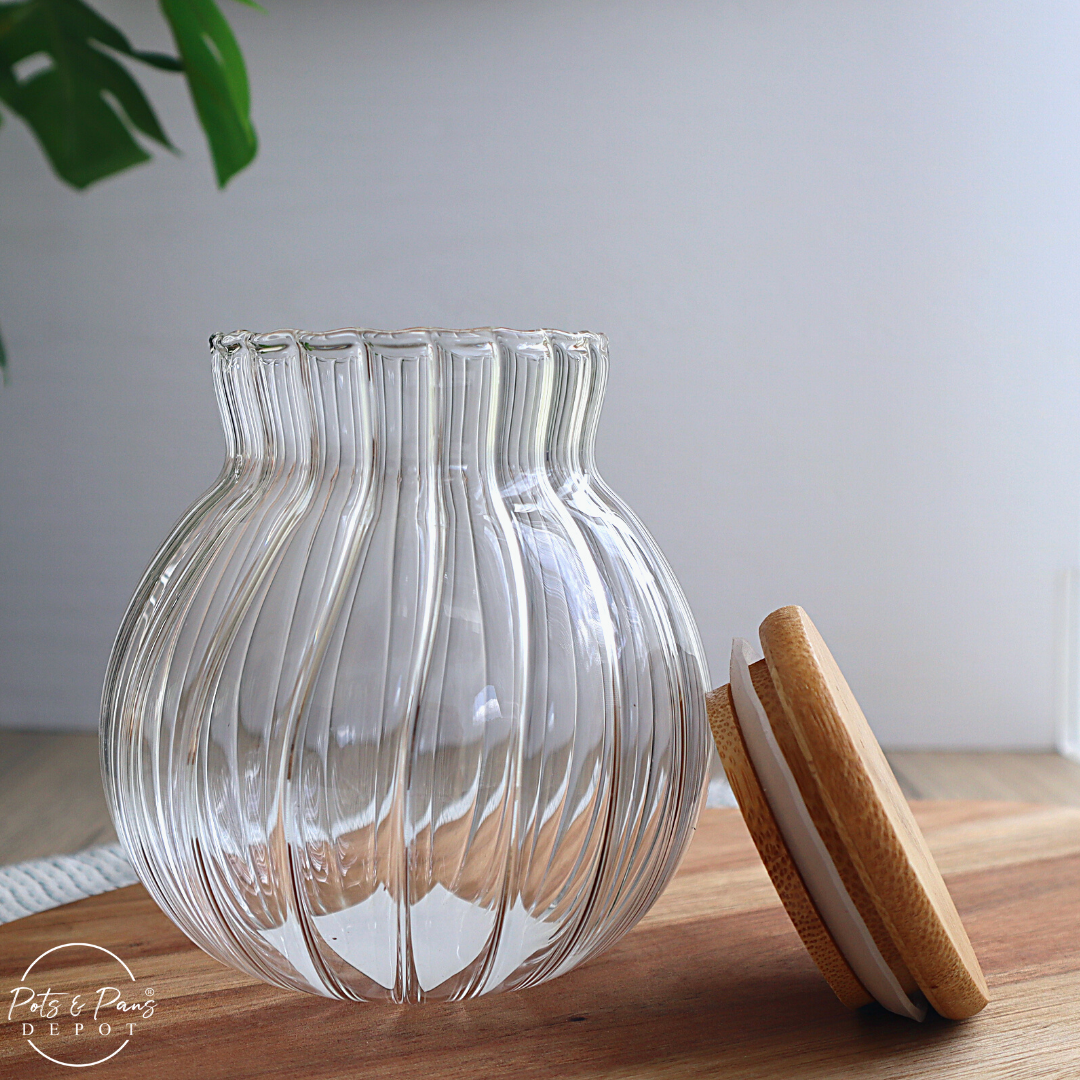 Curvy Pumpkin Airtight Glass Jar w/ Bamboo Lid