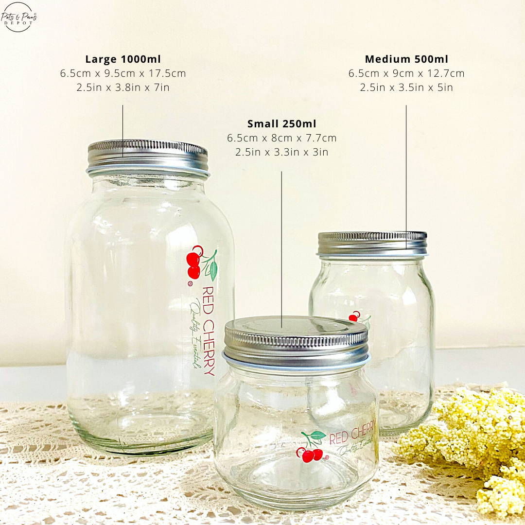 Red Cherry Mason Jar with Silver Lid